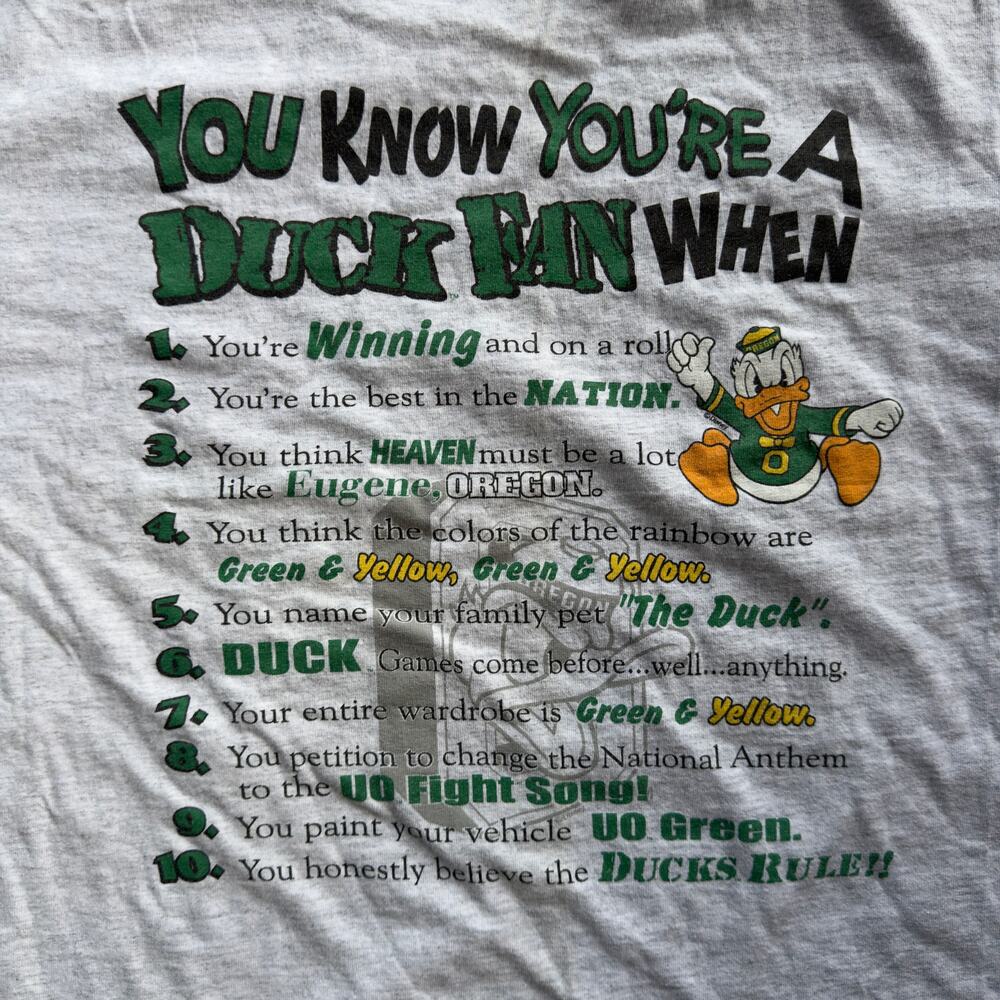 Vintage You Know You're A Duck Fan... Oregon Ducks UO Men's XL Gray Shirt 90s